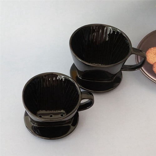 Coffee Filter Cup, Single Cup Black Ceramic Coffee Dripper, Reusable Filter Drip Holder L