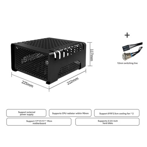 Computergehäuse Desktop ITX Kleines Gehäuse Wohnzimmer  HTPC Horizontal Neuheitsgehäuse Schwarz 2