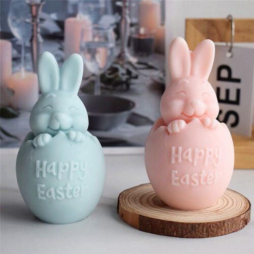 3D Eggshell Rabbit Silicone Candle Mold, Easter Animal Aromatherapy Plaster Resin Handmade Soap Baking Tool 1