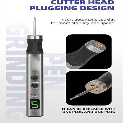 Qinux Gravizer Engraving Pen - with 7 Interchangeable Heads, Anti-Misoperation Protection Memory Speed Settings 2