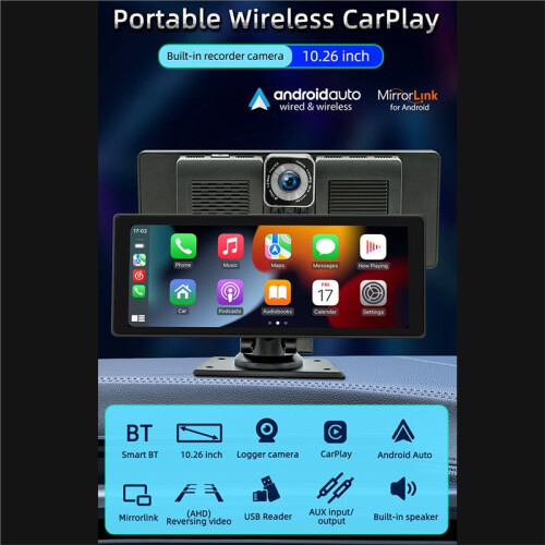 Car 10.26 Inch Navigation Screen  Portable Screen Wireless Carplay Android Auto MP5 Player 1