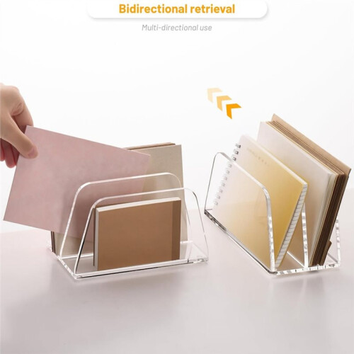 Acrylic Mail Letter File Holder Folder Organizer for Desk, 2 Sections Clear Countertop Small Document Notebook Organizer 2