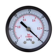 Pressure Gauge - 0 - -30inHg  0 - -1 bar  Dial Air vacuum pressure gauge pressure gauge pressure gage vacuum manometer dual scale Black