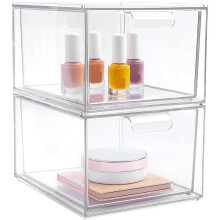 Confezione da 2 Cassetti Portaoggetti Impilabili per Organizer per Trucco, Organizer per Bagno nel Acrilico, Scatola Portaoggetti nel Plastica