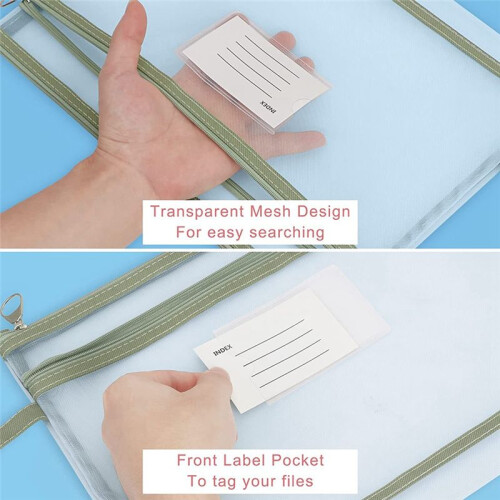 3Pcs A4 Translucent A4 Document Bag Mesh Zipper Pouch Mesh Zip Folder Mesh Zip File Folders Bag 3 Colors 2