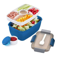 Adult Lunch Box, 2000 Ml, Lunch Box with Compartments, 2-Tier Salad Box to Go, Large, Sustainable, Leak-Proof