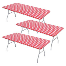 3 Piezas de Mantel Ajustado para Mesa, Cubierta de Mesa de Picnic de Vinilo EláStico Impermeable con Forro de Franela (Rojo)