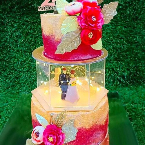 Acrylic Cake Display Board Hexagonal Cake Tray DIY Cake Refillable Board Base Clear Cake Stand Decor Tools 15X15X10CM 2