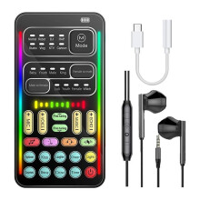 Game Voice Changer, Multi-Audio-Mixer, Live-Soundkarten-Kit für PC/Telefon/Laptops (Einschließlich Kopfhörer und 2 Konverter)