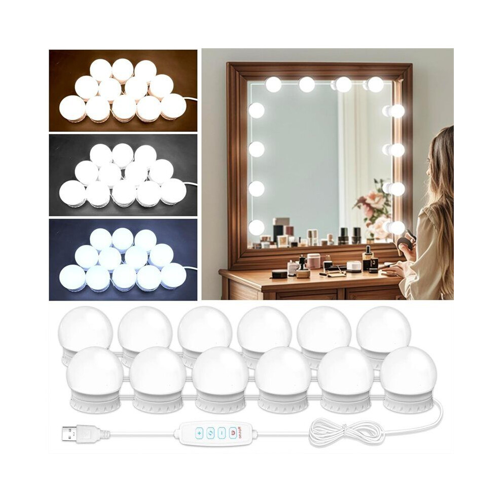 Melitt White Led Vanity Mirror Lights With 12 Stick Dimmable Bulbs,10 Brightness Levels Adjustable, For Makeup Desk Bathroom