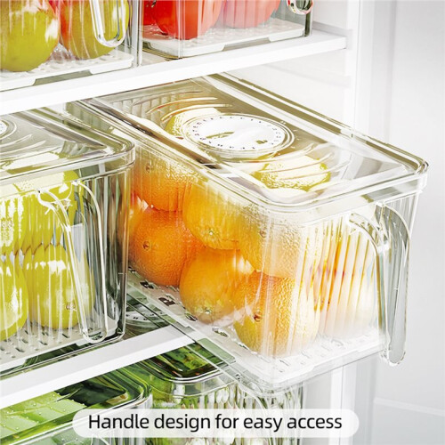 Handle Refrigerator Storage Box Food Grade Kitchen Organizer for Vegetables Eggs Freezer Safe Container with Lid