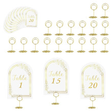 Wedding Table Number 1-20 with 20Pcs Table Number Holders,White Gold Table Number Cards with Place Card Holders