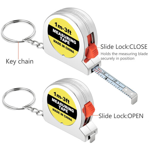 Tape Measure Keychains Functional Retractable Measuring Tape Keychains with Slide Lock for Construction Party,1M/3FT,B 2