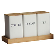 3PCS Set Tea Coffee Sugar Canister Set with Tray Iron Tea and Coffee Jars with Bamboo Lid Coffee Sugar Tea Containers B
