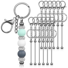 12 St PäRlbara NyckelringstäNger för PäRlor Tom Nyckelring Nyckelring med MetallpäRlor för Nyckelring DIY-Projekt HäNgsmycken