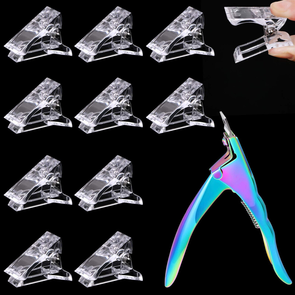 Mikimiqi 10 Pcs Poly Gel Quick Building Nail Tips Clips Transparent Finger Extension Uv Led Builder Nail Tips Clip With 1 Pc Acrylic Nail Tips Clipper