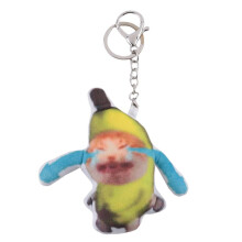 CC-Crying Banana Cat, Porte-CléS en Peluche, Jolie PoupéE Banane-Chat avec Sac Sonore, Pendentif Amusant, Cadeaux pour Camarades de Classe pour