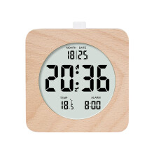 Wooden Digital Alarm Clock for Bedrooms,Wood 4In Battery Powered Alarm Clock with Snooze and Nightlight,LCD Desk Clock,B
