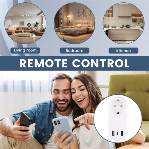 Socket WiFi Plug 16A 2-Hole USB+Type-C Outlets 65W Remote Control Compatible Alexa EU Plug 2