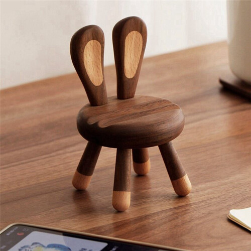Cute Rabbitdesktop Phone Stand-Solid Wood Ipadstand, Adjustable Phone and Tablet Stand 1