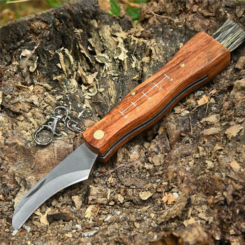 Red  Mushroom Knife Camping Hunting Survival Multi-Function Folding Grill Brush Tool