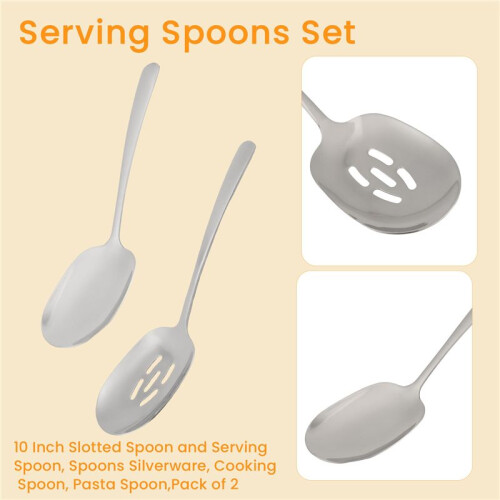 Conjunto de Colheres de Servir, Colher com Fenda de 10 Polegadas e Colher de Servir, Colheres de Talheres, Colher de Cozinha, Colher de Macarrão, 2