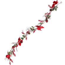6.3FT Red Berry Christmas Garland, Artificial Poinsettia Garland,Christmas Berry Garland with Pine Cones
