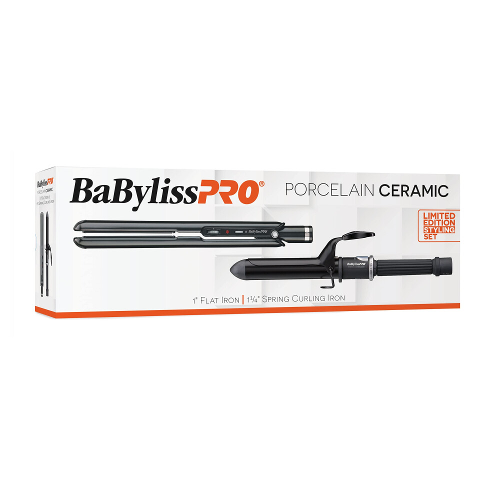 Photos - Hair Dryer BaByliss BaBylissPRO Porcelain Ceramic 1" Flat Iron and 1 1/4" Spring Curling Iron Prepack BPCPP6UC 