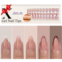 KQueenest French Gel Nail Tips - Multi-Color French Tip Press on Nails Medium Almond Nail Tips,Stiletto Soft Gel x Nail Tips, Natural Nude Gel Tip Nai