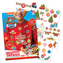 Savvi - Kit de Suéter Feo Paw Patrol, 33 Tatuajes Temporales de Tela: Regalos para Niños 6+, Tatuaje Navideño