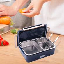 BoîTe à Lunch éLectrique avec CuillèRe et Baguettes Chauffe-Aliments Portables pour MéNage 220 V et Voiture/Camion 12 V/24 V, Prise EuropéEnne