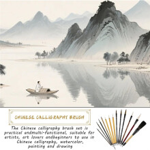 13PCS Chinese Calligraphy Brush Set, Writing Brush Bamboo Storage Scoll, Chinese Kanji Sumi-E Drawing Watercolor Brush