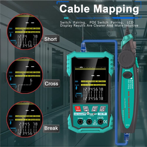 TOOLTOP Network Cable Tester POE Test QC Crimping Breakpoint Detect LAN Cable Tracker 400M Cable Length Measurement ET622