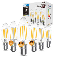 LVWIT 4W C35 Small Bayonet Bulb 40W Incandescent Bulbs Equivalent, B15 LED Filament Candle Bulb,470Lm, 2700K Warm White Candle B15 Bulbs Small Bayone