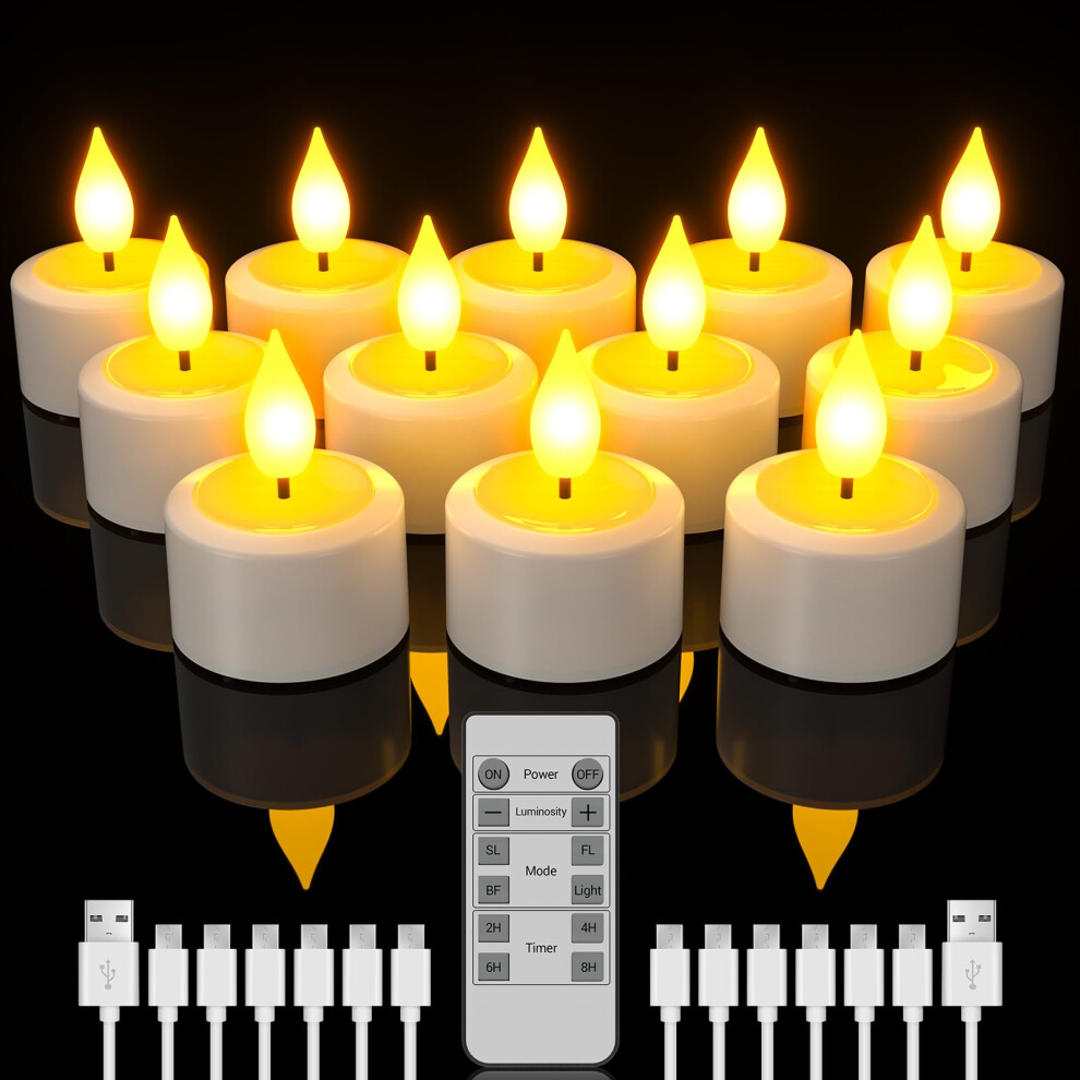 Soulbay Rechargeable Tea S, 12Pcs Battery Led Flameless Tea Candles With Remote Control Timer, Candle With Usb-C Charging Cables For Light 59205340