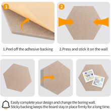 Hexagon Cork-Bulletin Board Tiles 10 Pack 12'' X 10'' Adhesive Small Cork Board Hexagon for Office Wall Decor 30 Pins