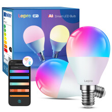 Lepro BP1 AI Smart Bulb E14 RGBWW, Works with Alexa & Google Assistant, Music Sync, Colour Changing, 4.9W = 40W, 470lm Dimmable, App Voice Control, P