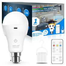 BoRccdit CordlessGlow Rechargeable Light Bulb B22 Bayonet with Remote, 15W 60W Eq. LED, 3-Color + 10%-100% Dimmable + 24-Hour Long Lasting + USB Rec