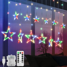 Jsdoin Christmas LED Stars Curtain Lights,12 Stars 138 Window Curtain String Lights with 8 Flashing Modes Decoration for Wedding, Party,Wall