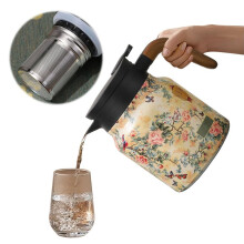 Bouilloire Vintage Florale en Acier Inoxydable de 1000 Ml avec Infuseur, Compartiment à Thé et Isolation Thermique pour Boissons Chaudes A