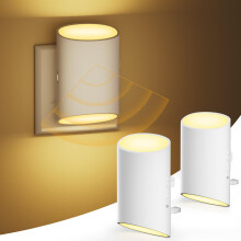 Night Light Plug in Wall with Motion Sensor and Dusk to Dawn Sensor, 7 Adjustable Brightness 100LM, Night/Off/AUTO Modes, 3000K Warm White LED Night