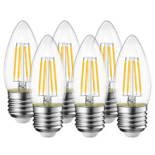 LVWIT 4W LED Filament Bulb E27, 6 Pack, 470Lm, Warm White 2700K C35 LED Candle Light, Equal 40W, Non-Dimmable