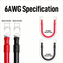 Conjunto de Cabos Inversores de Bateria Positiva e Negativa com Terminais 600 V 6 AWG Cabo de Linha de Conexão de Bateria de Carro