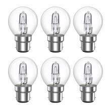 Caldarax Pack of 6 BC B22 G45 28W Golf Ball Bulb Dimmable, 370LM Warm White 2700K, AC 230V, B22 Bayonet Cap Classic Clear Mini Globe Round Light Bulb