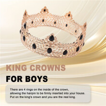King Crown for Men, Birthday Crowns for Men Boys Vintage Royal Crown with Black Rhinestone,