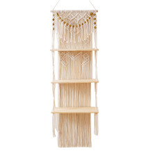 Macrame Wall Hanging 3-Tier Floating Wall Shelves for Bedroom, Bathroom, Nursery, Boho Wall Decor Shelves for Plant Pot