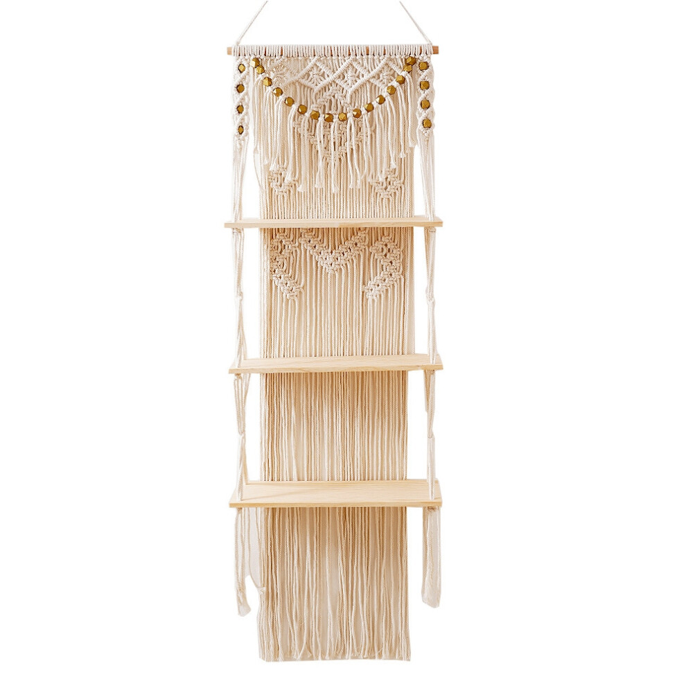 Macrame Wall Hanging 3-Tier Floating Wall Shelves for Bedroom, Bathroom, Nursery, Boho Wall Decor Shelves for Plant Pot