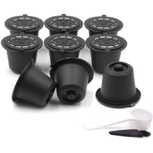 Suitable for Coffee Machine Stainless Steel Coffee Capsule Shell Reusable Filling Coffee Powder, 9PCS, Black
