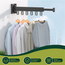 Colgador de Ropa Plegable Montaje en Pared Rejilla de Secado de Tela RetráCtil LavanderíA de Aluminio Tendedero Ahorro de Espacio Secado Negro C