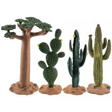 Simulation Green Plant Cactus Tree Baobab Bush Model DIY Scene Props for Kids Cognitive Toys Small yellow flower cactus